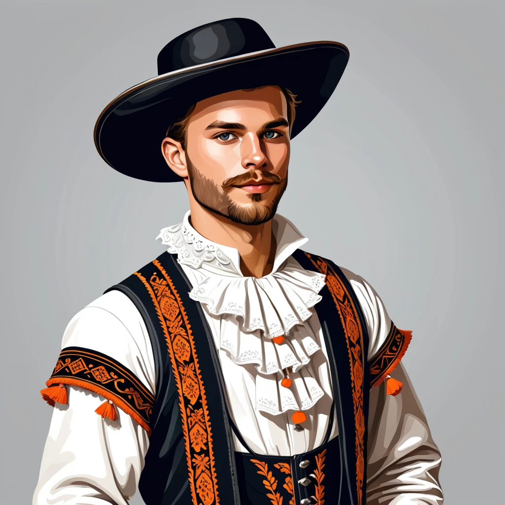 man in netherlands folk outfit, vector graphics, strong contours