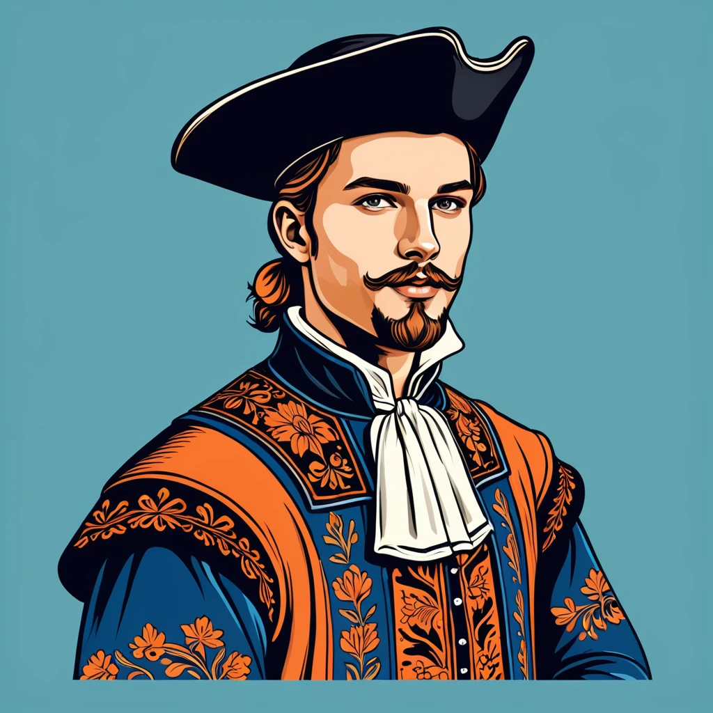 man in netherlands folk outfit, vector graphics, strong contours
