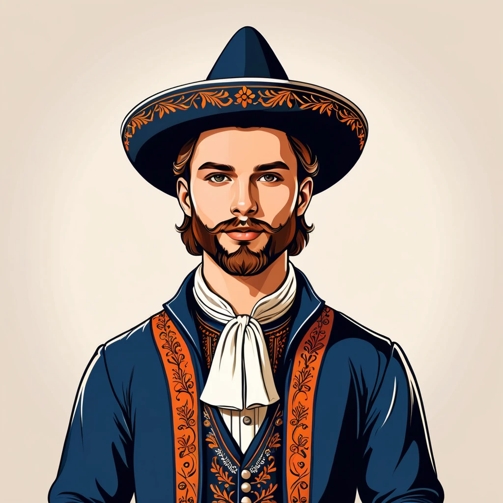 man in netherlands folk outfit, vector graphics, strong contours