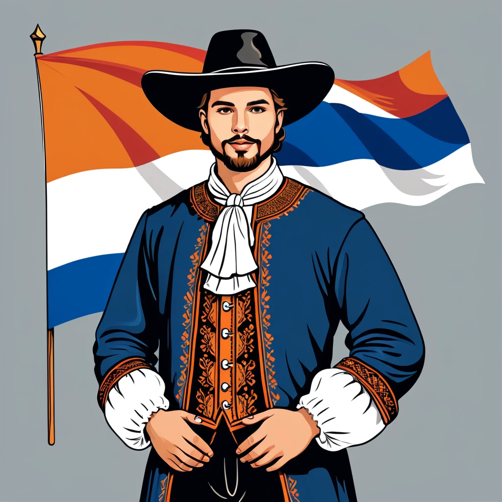 man in netherlands folk outfit, vector graphics, strong contours