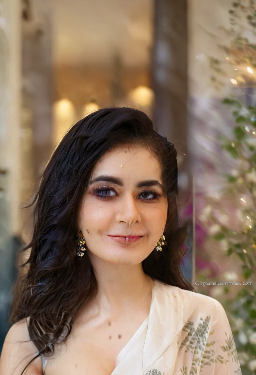 (((Stunningly Beautiful persian Princesss ))), elegant blue black updo hair, sweet smile, Beautiful bride, looking back,elaborate scene style, crystal glass lattice, glitter, transparent embroidered lace, realistic style, 8k,exposure blend, medium shot, bokeh, (cinematic), (hyperdetailed:1.2),Realism,1 girl,girl wearing indian saree(dressed in transparent saree and blouse)(wearing glitter graphics jewelry, medium ,Sexy medium Breast,nipple,bright light ,long_hair, Bokeh ,nsfw , indian ,colourfull ,lehenga choli