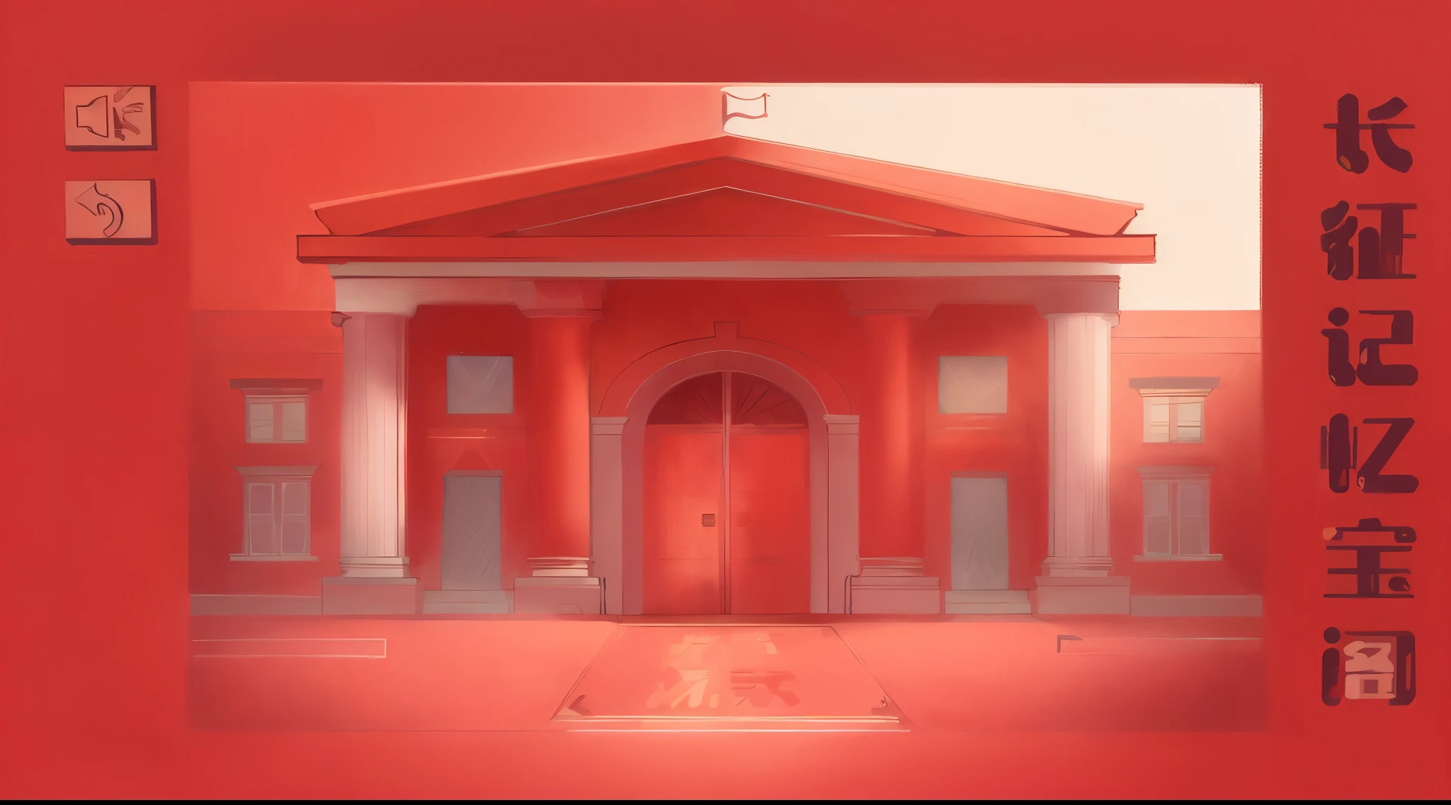 Drawing of a building，Museum gates，Warm colors，Flat style，illustration，red，