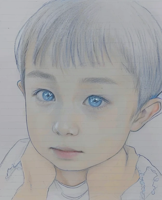 Drawing of a boy with blue eyes and a white shirt, Colored pencil sketch, a Colored pencilスケッチ, Colored pencilスケッチ, Color painting, Colored pencilスケッチ, Cute realistic portrait, 紙にColored pencil, Close-up portrait, Soft Portrait, Colored pencil, Color Portrait, Colored pencil, Expressionless boy, Blue eyes and wide face, 中程度のClose-up portrait