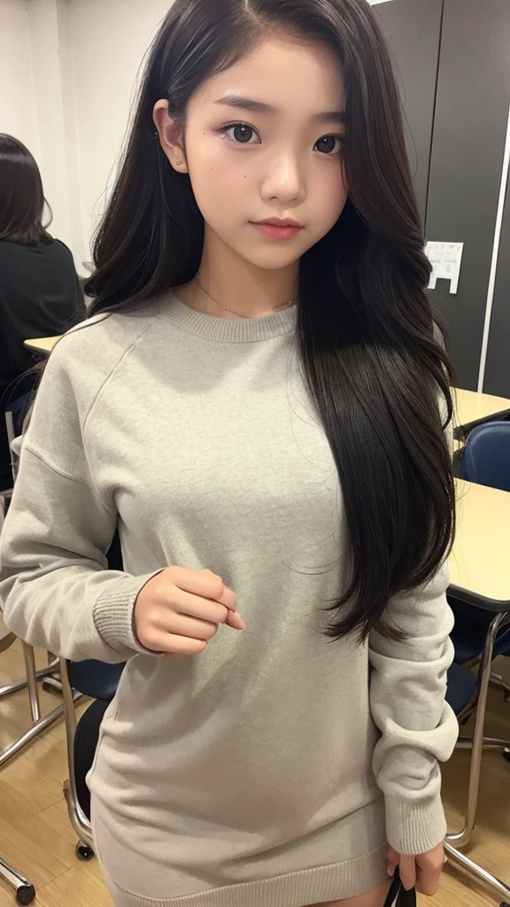 Indonesian girl -yeld Hstyle Casual, wearing crewneck dress at high School class