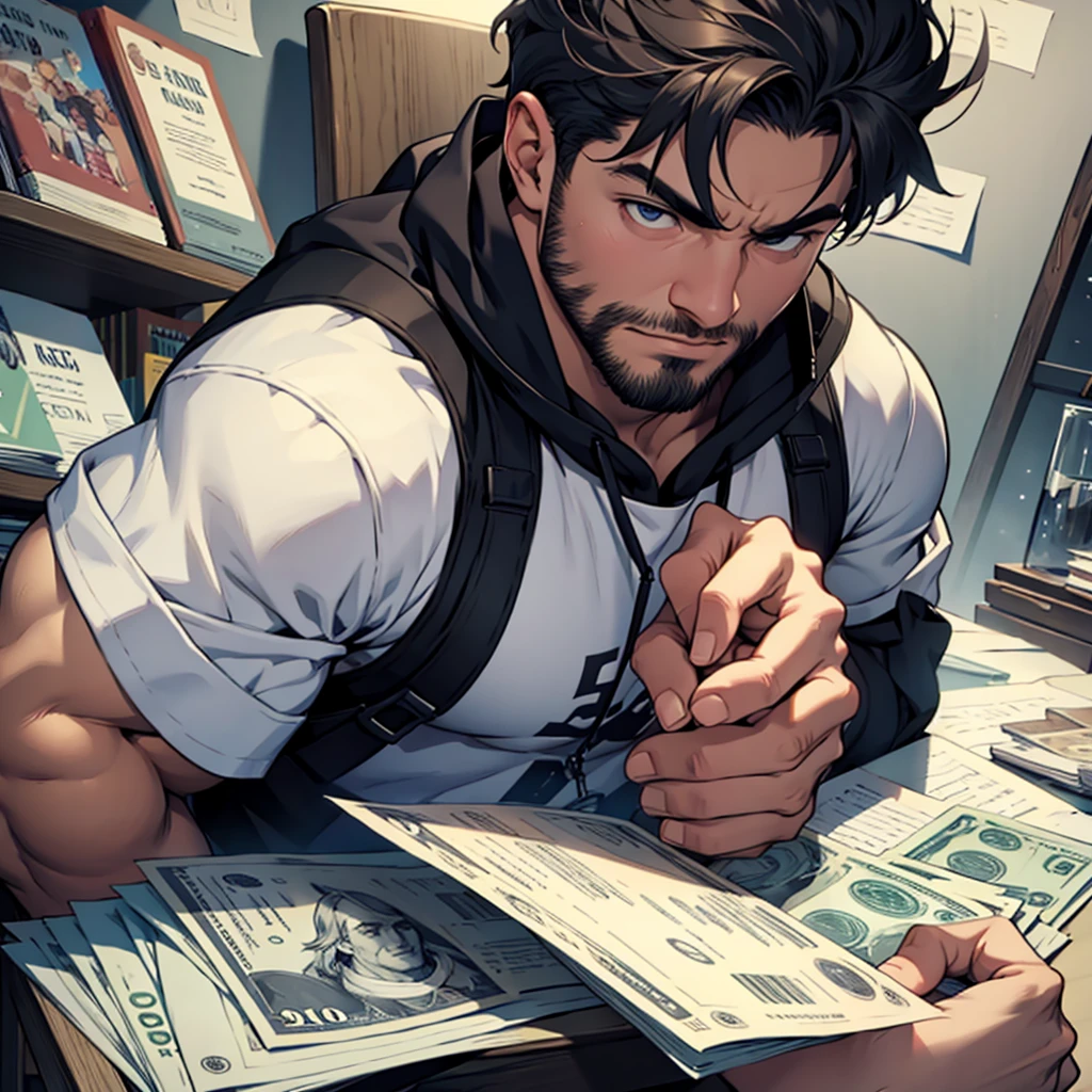 Strong man studies to have a lot of money 