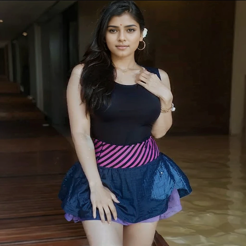 "Design a high-resolution, ultra-realistic 4K digital artwork featuring a confident and modern Indian woman in a stylish swimsuit, capturing her in a vibrant beach or poolside setting with natural lighting and realistic water reflections."