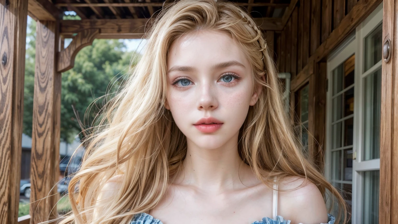 Perfect and beautiful face、beautiful 20 year old girl、 Beautiful and very pretty sexy face、 Beautiful sky blue eyes , cute and sexy 、 Beautiful pearl blonde hair , bright,  silky and smooth very super long 、 Super long and beautiful bangs 、 white skin、pele bright、striking face、Cheek glow、Hair above the eyes、片Hair above the eyes、  hair between the eyes  、body proportions, (Chapped lips:1.4), (blush de nariz:1.2), foreshortening, black cuts, (eye contact), High contrast, ultra high resolution, high resolution, detailed, Clean face,  ( sexy face :1.5), (big purple eyes:1.2), ( ultra detailed eyes :1.4), ( high resolution eyes:1.1), ( ultra detailed skin texture:1.4), PERSEPHONE, Persephone, Persephone, (SFW:1.5),  (full body:1.8), (upper body up:0.3), (hyper realistic:1.4), (realistic:1.3), (best quality real texture skin), Detailed eyes, detailed face, Cameltoe 
