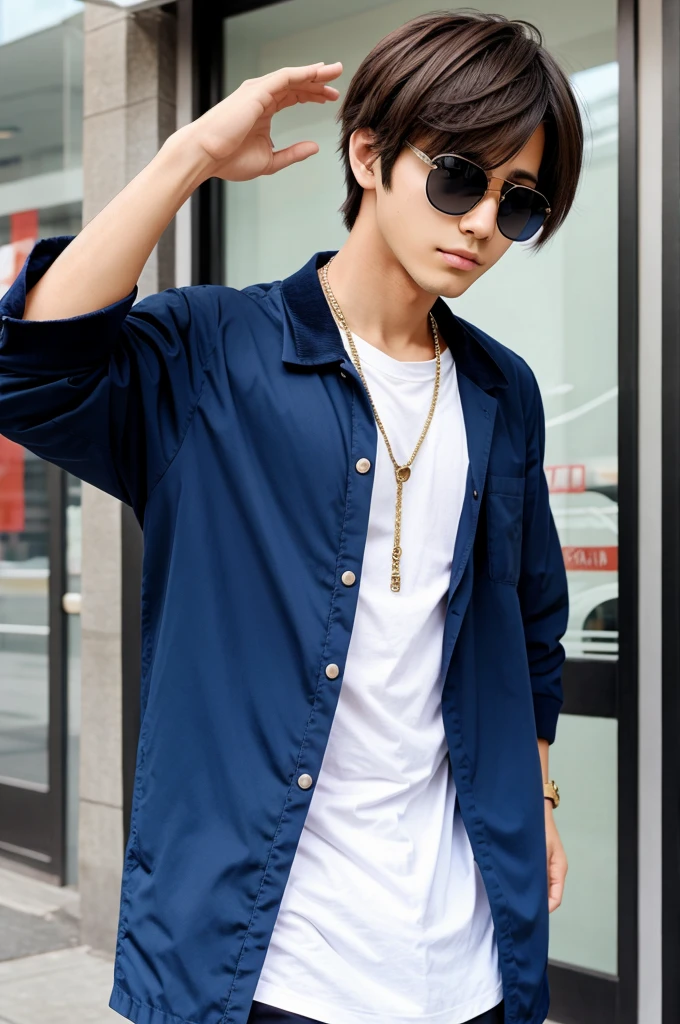 Anime character boy with stylish outfit and sunglasses