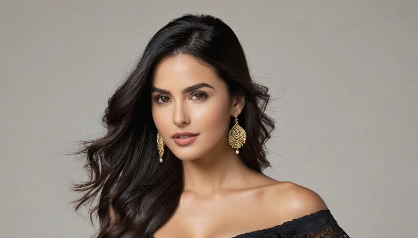 perfect well-designed eyes, BROWN SKIN, beautiful, beautiful, flores, Studio lighting, Dolores Madrigal from Charm, big tits, neckline