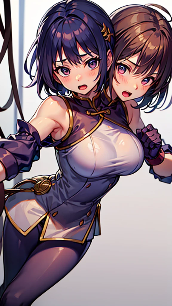 masterpiece, best quality, simple background, random hairstyle, large breasts, garter belt, ((futa with female)), 2 girls,
