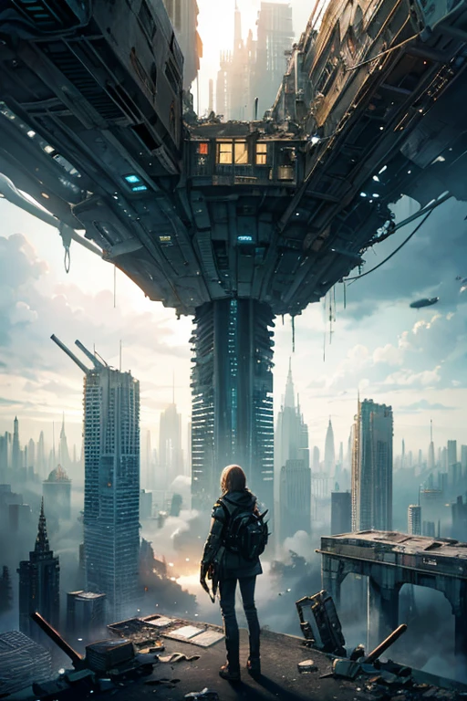 Highest quality、A ruined futuristic city、dim、Surrealism