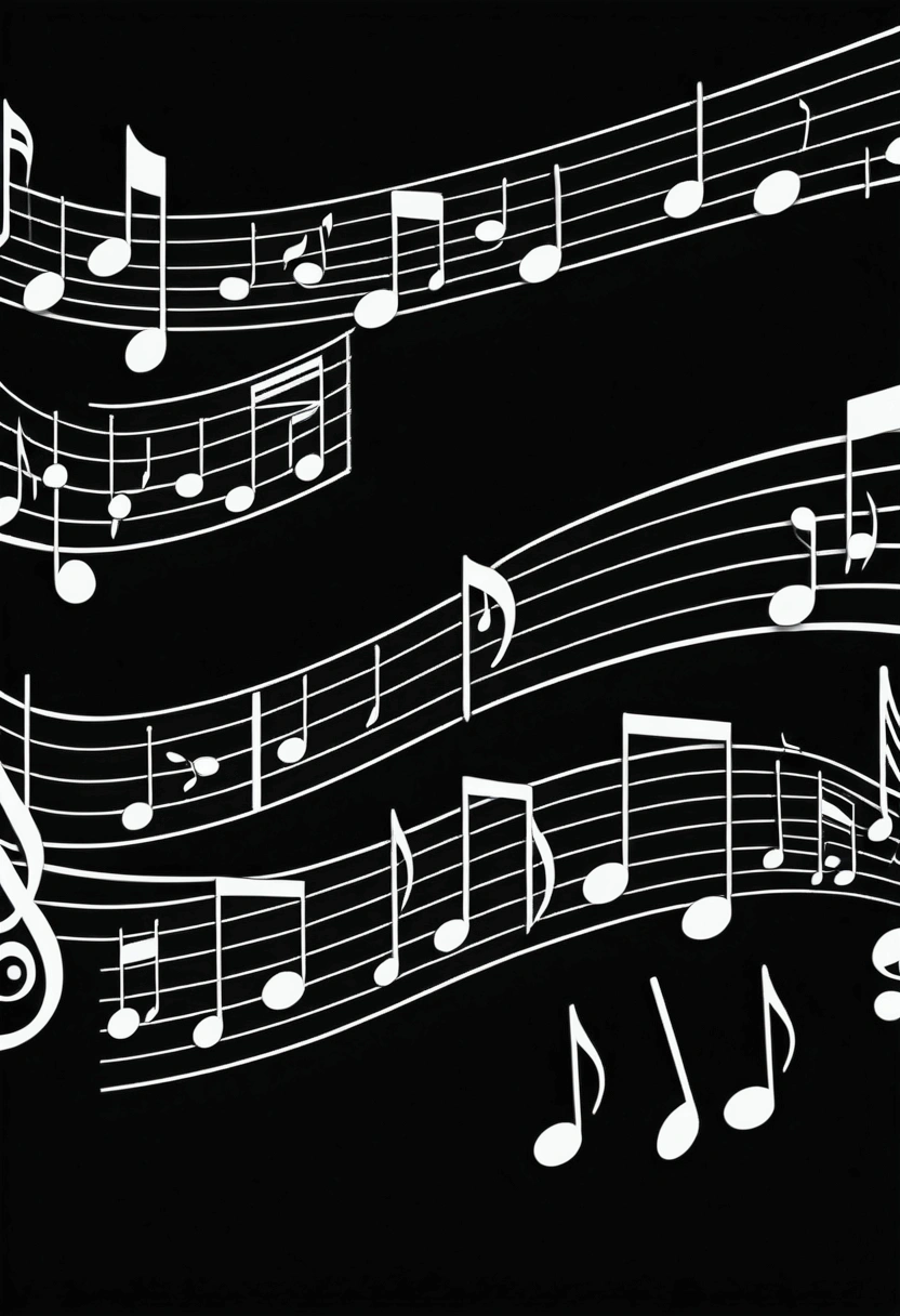 music notes, on a black background, hyper realistic image, vertical musical notes, image in 4k or higher, 3d image,  high resolution. 