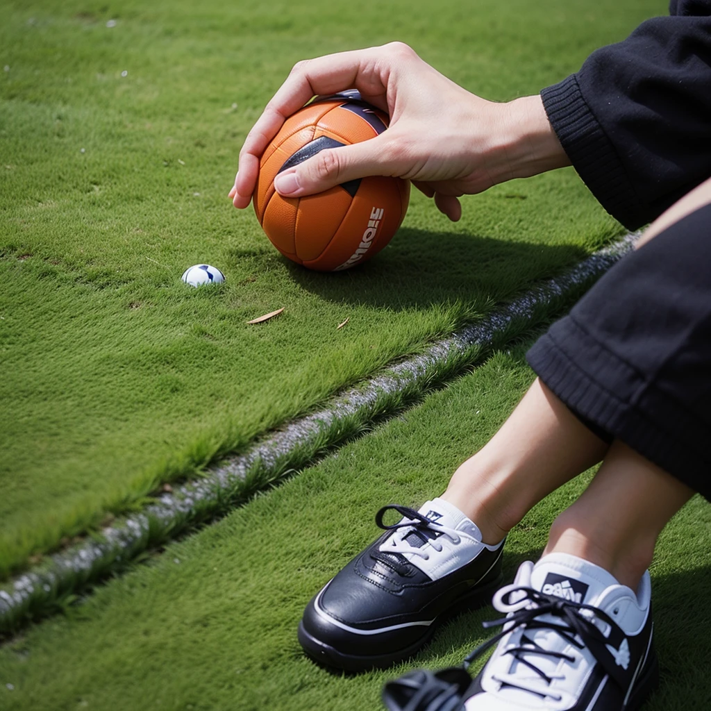 Well detailed soccer field with green artificial grass with players inside the field with a bar supporting it