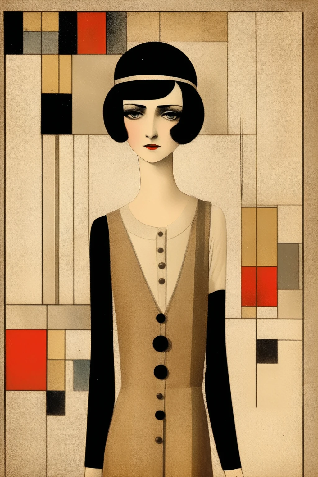 Gabriel Pacheco Style - 1926 Bauhaus Label, Young woman in 1920s fashion design, Crop animation, figure