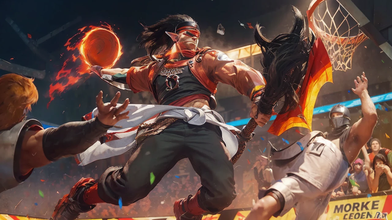 foreshortening, Depth of field, work of art, best qualityer, 1homem, Madara Uchiha in Naruto anime, Bblack hair, eyes browns, long hair, standing alone, gazing at viewer, red ninja armor, fighting, dappled sunlight,with stand behind, with his colors