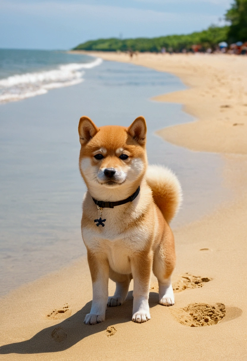 Shinkai Chengwei, Summer beach, １Shiba Inu puppy, Healing scenes, hope,