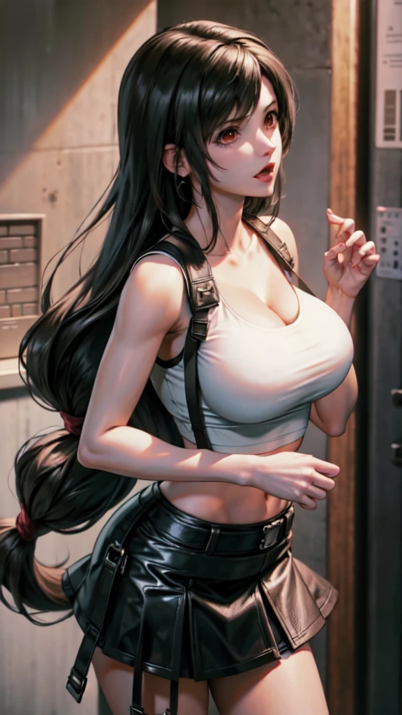 A woman with a large penis growing out of her crotch　Tifa Lockhart　A lot of semen in the chest 　Large Breasts　Upper body naked