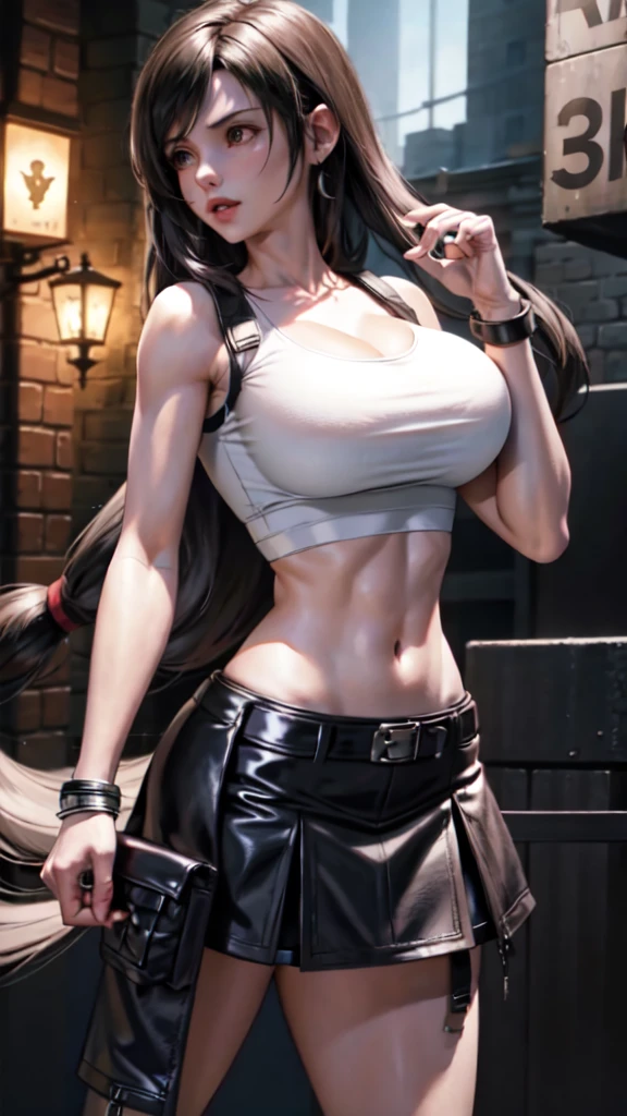 Tifa lockhart, huge breasts (white tank top) (black miniskirt)