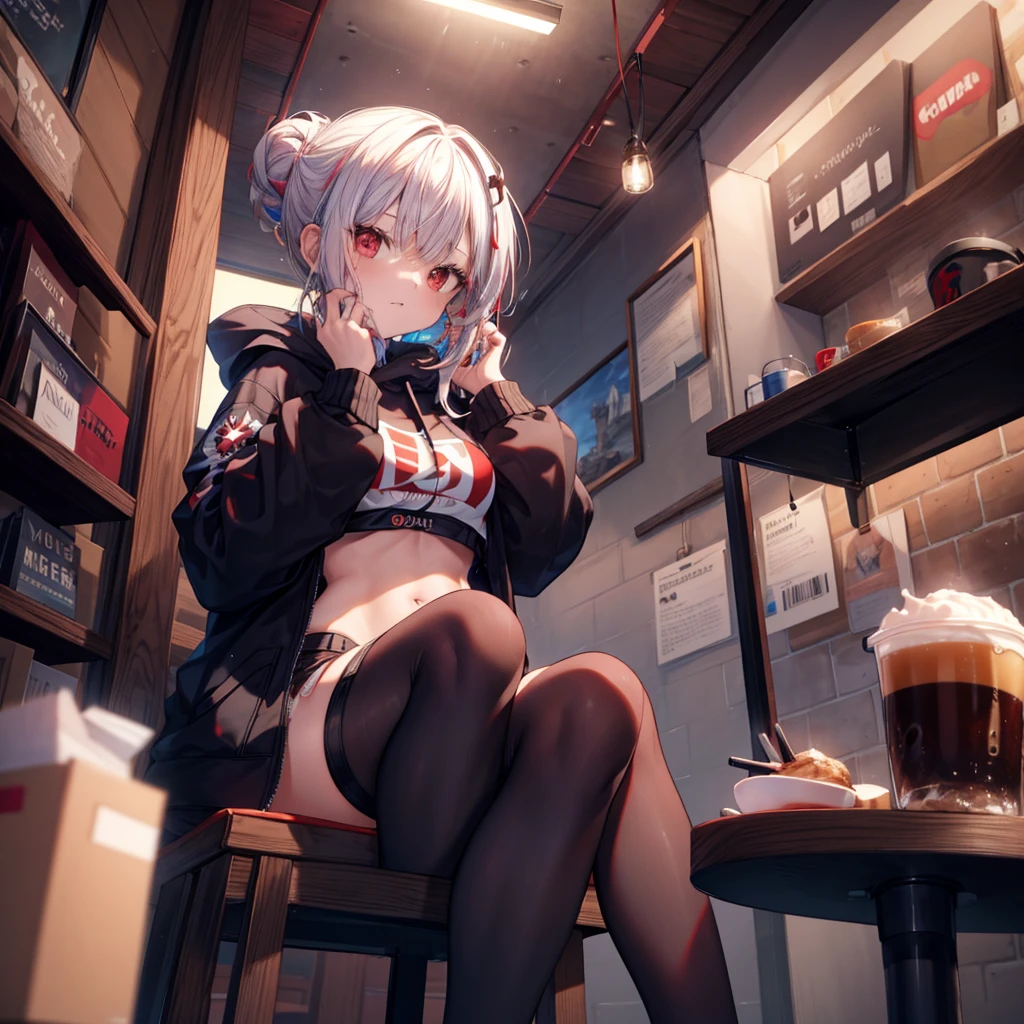 ore_9, score_8_up, score_7_up, lucy from cyberpunk edgerunners, full body, beauty woman, drinking coffee, night, sit
