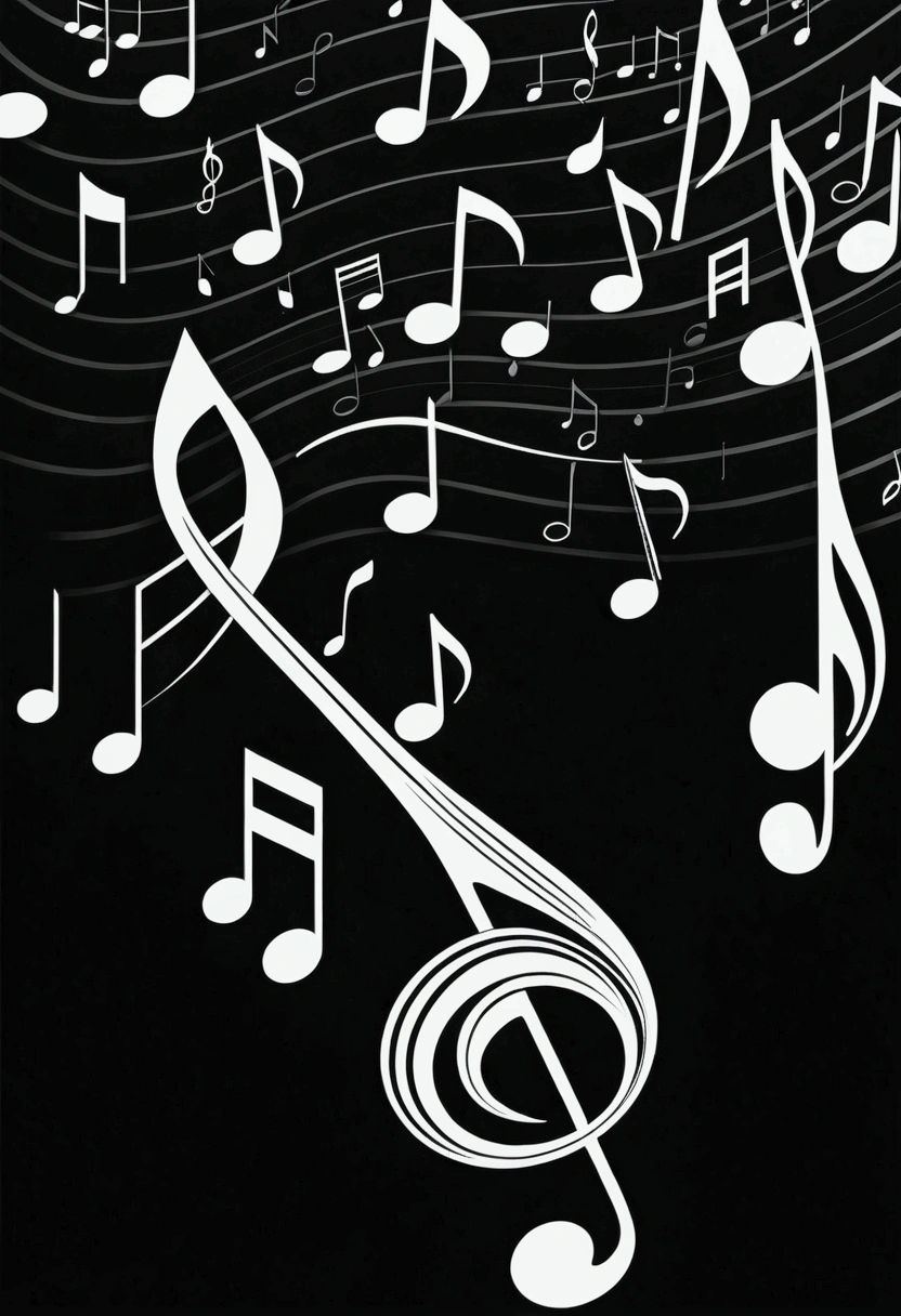 music notes, on a black background, hyper realistic image, vertical musical notes, image in 4k or higher, 3d image, high resolution.