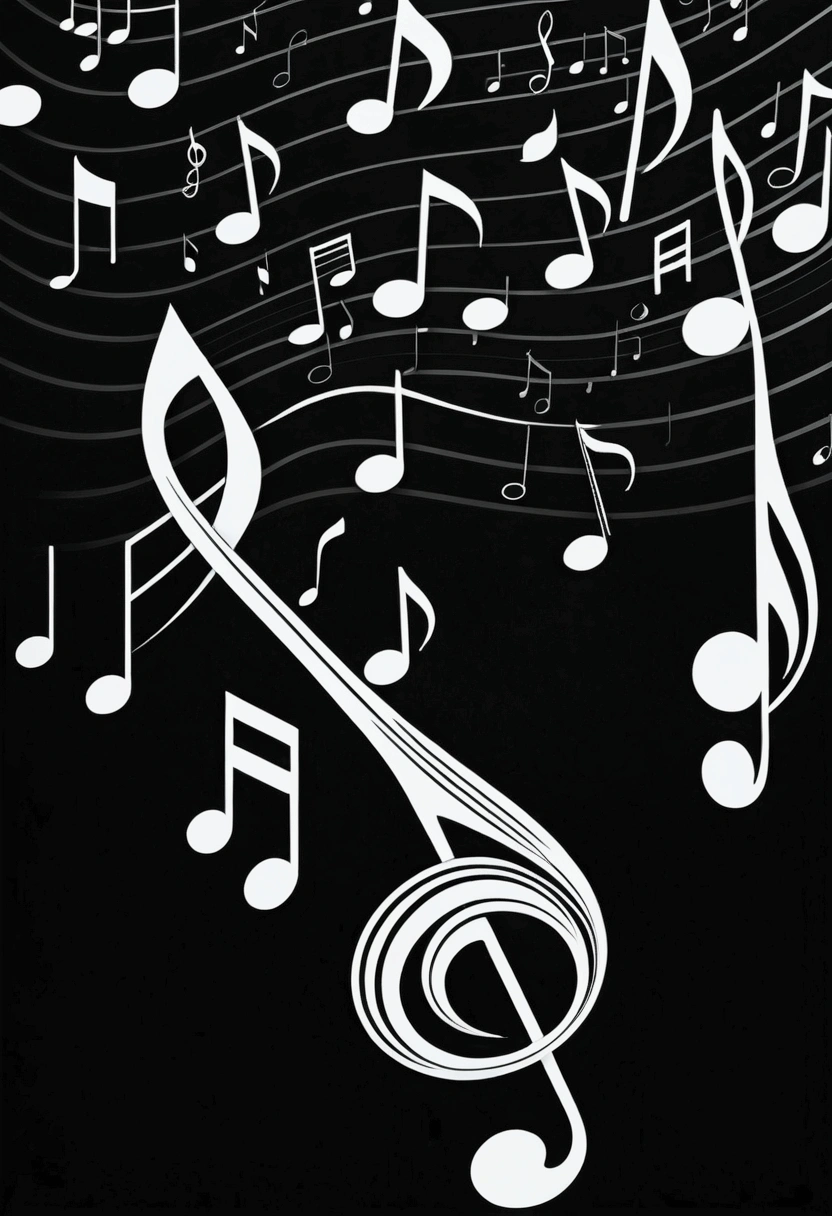 music notes, on a black background, hyper realistic image, vertical musical notes, image in 4k or higher, 3d image, high resolution.