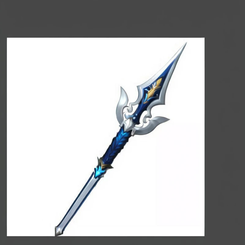 a blue and 银sword with a long blade on a white background, 逼真的长spear, POLEARM sword, intricate fantasy spear, medievil spear, POLEARM, sword, Scepter, 银sword, spear, sword与魔杖——水, Sword weapons, 锯齿sword, Fantasy weapons, 幻想sword, Magic Fishing Rod Weapon, 铠甲sword刃