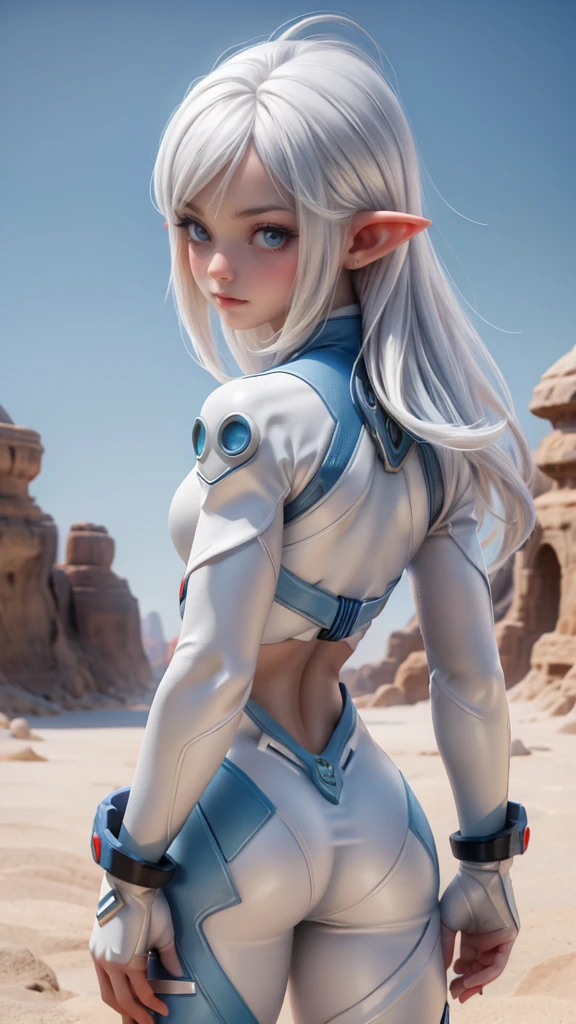 Best quality, delicate face,  best quality, 8k, 18yo fairy goth girl, slim body, body made of metal, small bust, metal structural skeleton, seaside, standing posture, beach, huge spaceship floating in the air, cyberpunk, sci-fi