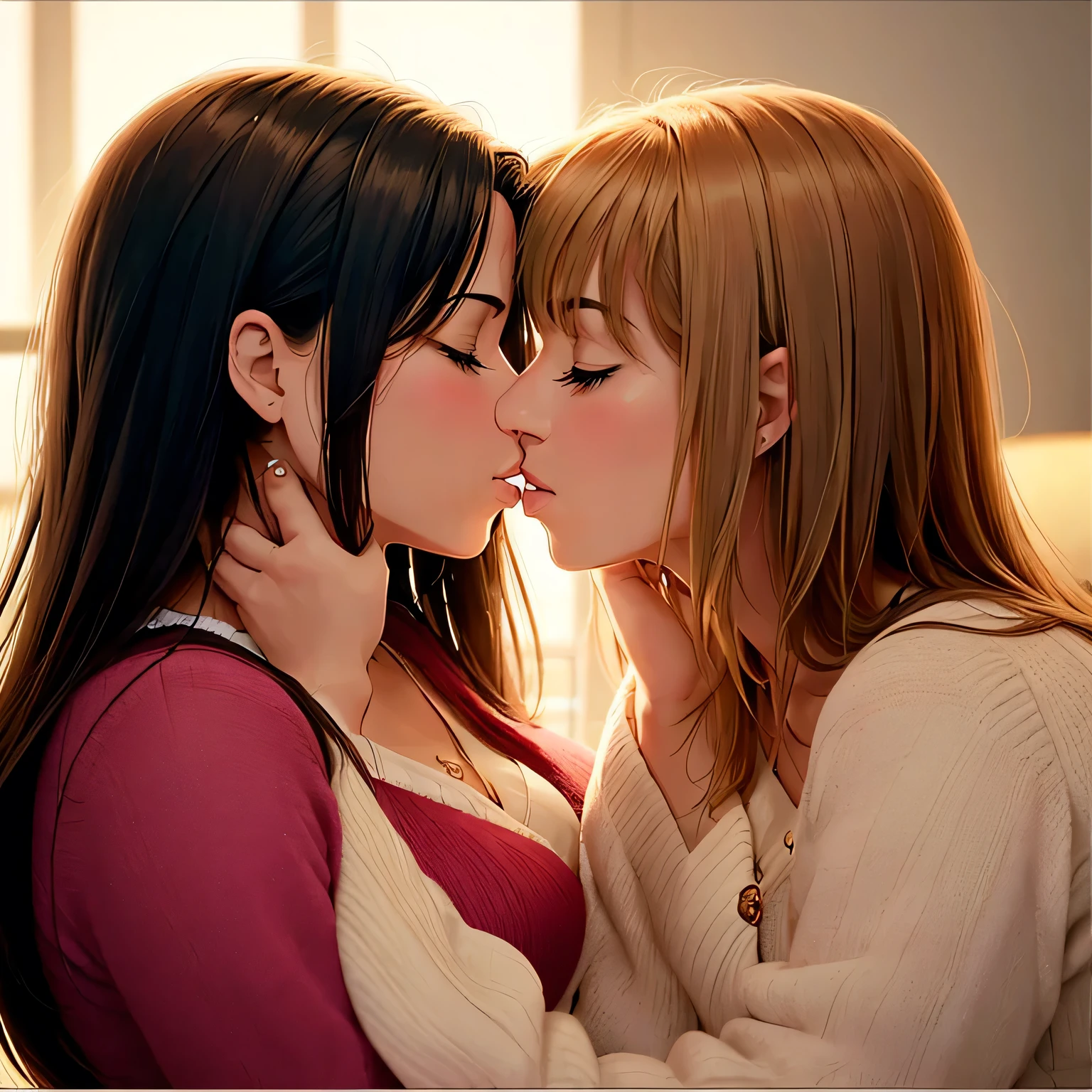 arafed image of a woman and woman kissing each other, kiss, wonderful scene, kissing together cutely, lovely kiss, kissing, hot, couple kissing, full scene shot, version 3, visually stunning scene, most memorable scene, the most beautiful scene, still from a terence malik film, best scene, kiss mouth to mouth, shot from movie, wonderful