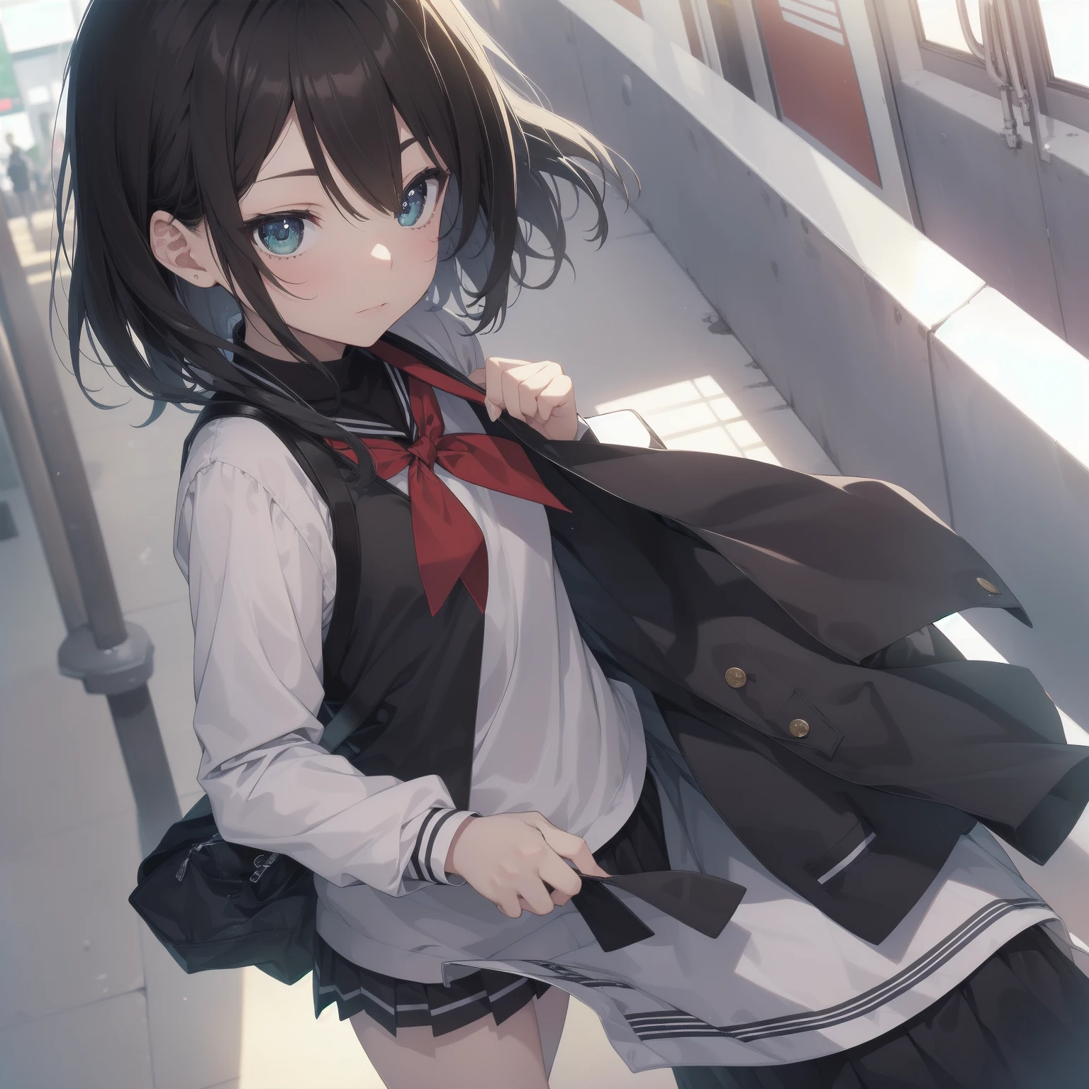 ultra-absurdres-Top quality by artist God, ultra-detailed, high resolution, anime moe artstyle, best anime 8k konachan wallpaper, pixiv contest winner, pool:2810, perfect ???????,break, 1girl, (Please draw a girl walking sleepily to school alone. )break,(Solo,little female, 13-year-old:1.3),Full limbs, complete fingers,a junior high school student, (very short hair), short cut, flat chest, , small butt, small black eyes, beautiful detailed eyes, well-proportioned iris and pupils, expressive eyes, highres detailed hair, soft expression, salor school_uniform, sailor collar, serahuku, bow, pleated skirt,(Detailed Lighting), (Detailed background), in the School commute route. break,super detailed skin, Best cinematic lighting powered by famous artist, 8k,beauty illustration,photoshop_(medium),very aesthetic,break,((artist:yuuhagi_(amaretto-no-natsu) )), artist:clamp ,artist:carnelian ,artist:kantoku ,
