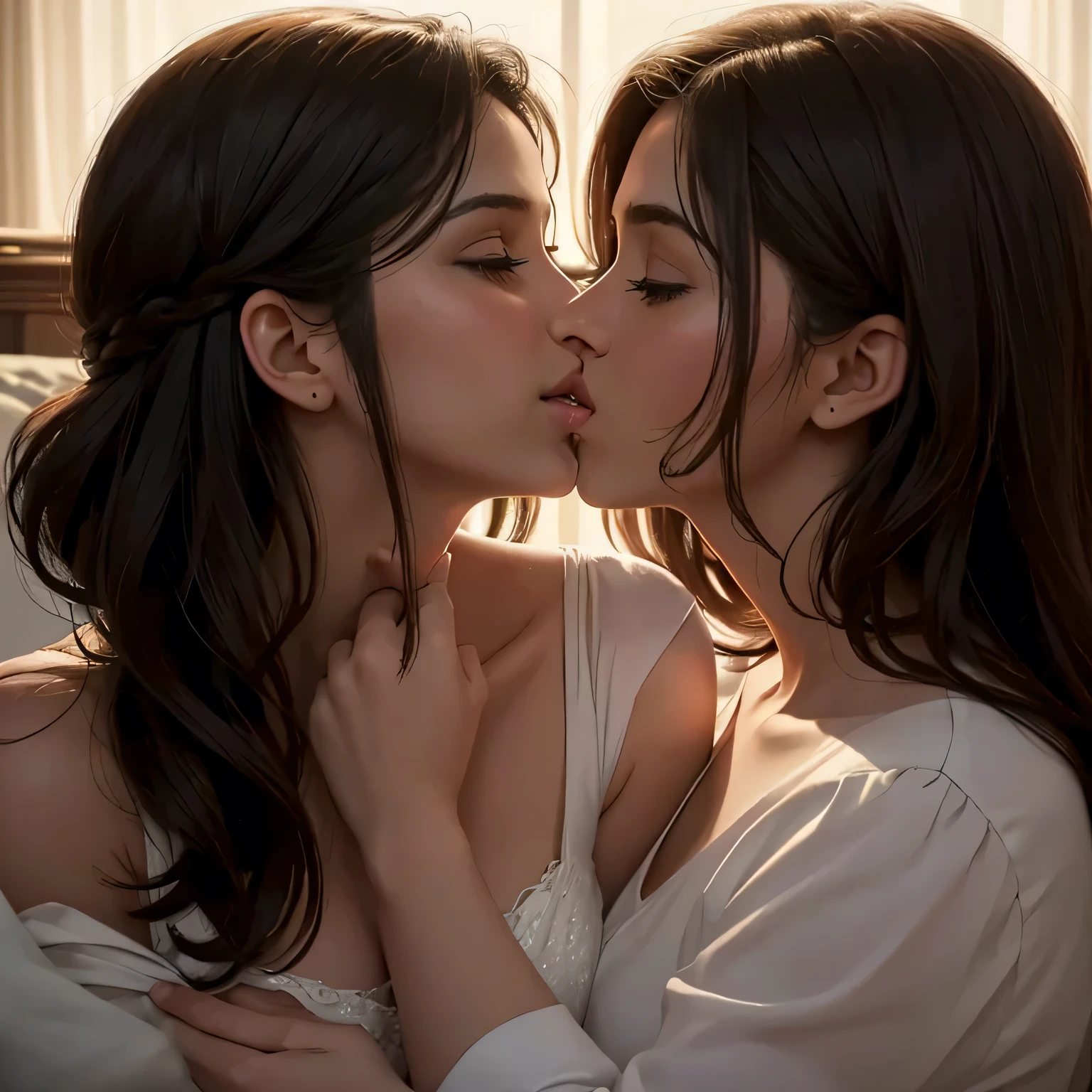 arafed image of a woman and woman kissing each other, kiss, wonderful scene, kissing together cutely, lovely kiss, kissing, hot, couple kissing, full scene shot, version 3, visually stunning scene, most memorable scene, the most beautiful scene, still from a terence malik film, best scene, kiss mouth to mouth, shot from movie, wonderful