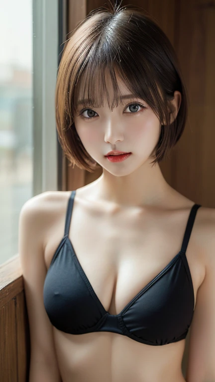 Tabletop, Highest quality, shape, Very detailed, In detail, High resolution, 8k wallpaper, Perfect dynamic composition, Beautiful attention to detail, Natural Lip, Swimwear , Small breasts, Short Bob Hair , Sculpture model pose