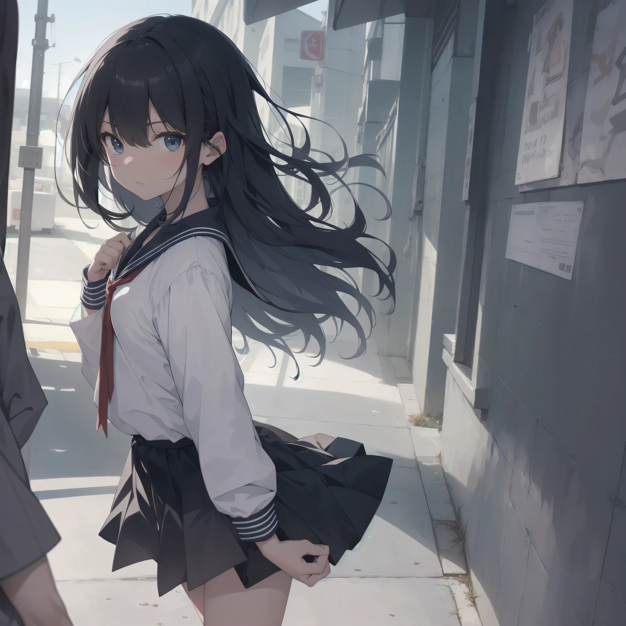 ultra-absurdres-Top quality by artist God, ultra-detailed, high resolution, anime moe artstyle, best anime 8k konachan wallpaper, pixiv contest winner, pool:2810, perfect anatomy,break, 1girl, (Please draw a girl walking sleepily to school alone. )break,(Solo,little female, -yeld:1.Full limbs, complete fingers,a junior hihort hair), short cut, flat chest, , small butt, small black eyes, beautiful detailed eyes, well-proportioned iris and pupils, expressive eyes, highres detailed hair, soft expression, salor school_uniform, sailor collar, serahuku, bow, pleated skirt,(Detailed Lighting), (Detailed background), in the School commute route. break,super detailed skin, Best cinematic lighting powered by famous artist, 8k,beauty illustration,photoshop_(medium),very aesthetic,break,((artist:yuuhagi_(amaretto-no-natsu) )), artist:clamp ,artist:carnelian ,artist:kantoku ,