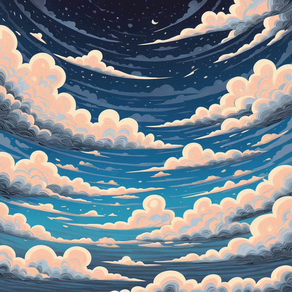 No sunshine just shadows clouds and darkness in marbling art style