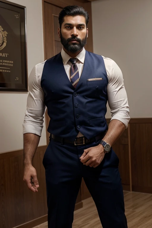 Giant tall handsome muscular beard indian police officer,Handsome in police uniform.,police certificate, proud expression,Deep and charming eyes.,male heroic pose,tall strong,indian muscular!muscular thighs,Tough guy,perfect facial features,high, strong, Heqiang, super profit and great, High Resolution Committee,Encantador hombre strong, seductive standing pose, full body, top to bottomvieq