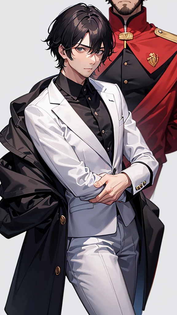 1man, manhwa, black hair, black eyes, wearing formal wear, ID photo, handsome, two block hair, HD, 8K