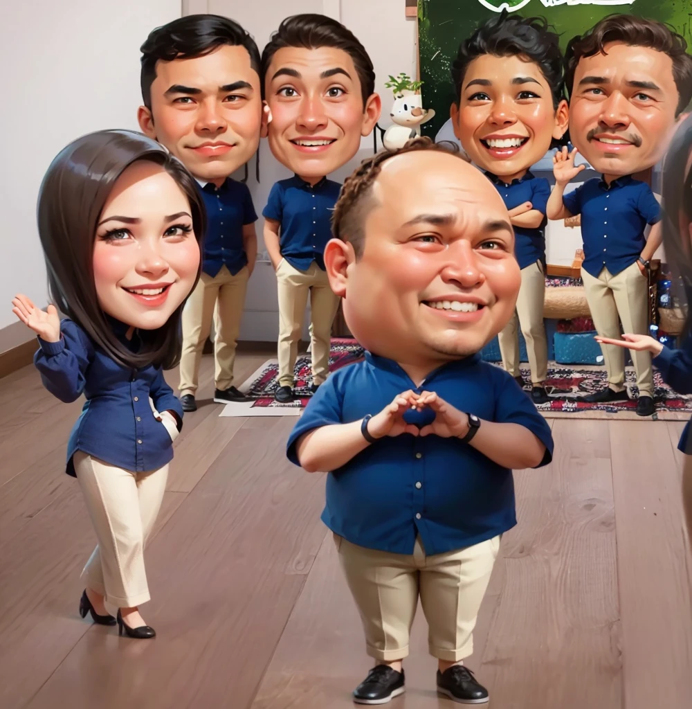 arafed image of a group of people with a picture of them, caricature illustration, charicature, caricature style, caricature, in cartoon style, pleasant, potrait, brilliant, full protrait, friend, chibi, full team, amusing, realistic cartoon, charactor, digital art cartoon, big head, caricature!!!, round, teacher, wide portrait, wonderful