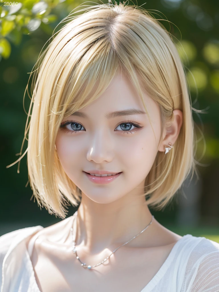 (photograph:1.2)、(Realistic:1.4)、(masterpiece:1.3)、(Highest quality:1.4)、超High resolution、(Detailed eyes)、(Detailed facial features)、(Detailed clothing features)、8k resolution、Focus Only、prohibit、double eyelid、Japanese, (One Girl), Beautiful Face, (Lively Faces), (blonde, short hair:1.3), Beautiful Hairstyles, Realistic eyes, Beautiful Eyes, (Realistic Skin), Beautiful Skin, Charm, 超High resolution, Surreal, High resolution, View your viewers,Laughter,Open white shirt,Are standing、It feels like me'Me looking down、