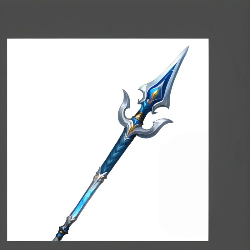 a blue and 银sword with a long blade on a white background, 逼真的长spear, POLEARM sword, intricate fantasy spear, medievil spear, POLEARM, sword, Scepter, 银sword, spear, sword与魔杖——水, Sword weapons, 锯齿sword, Fantasy weapons, 幻想sword, Magic Fishing Rod Weapon, 铠甲sword刃