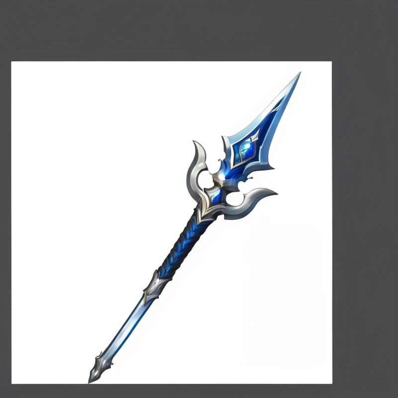 a blue and 银sword with a long blade on a white background, 逼真的长spear, POLEARM sword, intricate fantasy spear, medievil spear, POLEARM, sword, Scepter, 银sword, spear, sword与魔杖——水, Sword weapons, 锯齿sword, Fantasy weapons, 幻想sword, Magic Fishing Rod Weapon, 铠甲sword刃