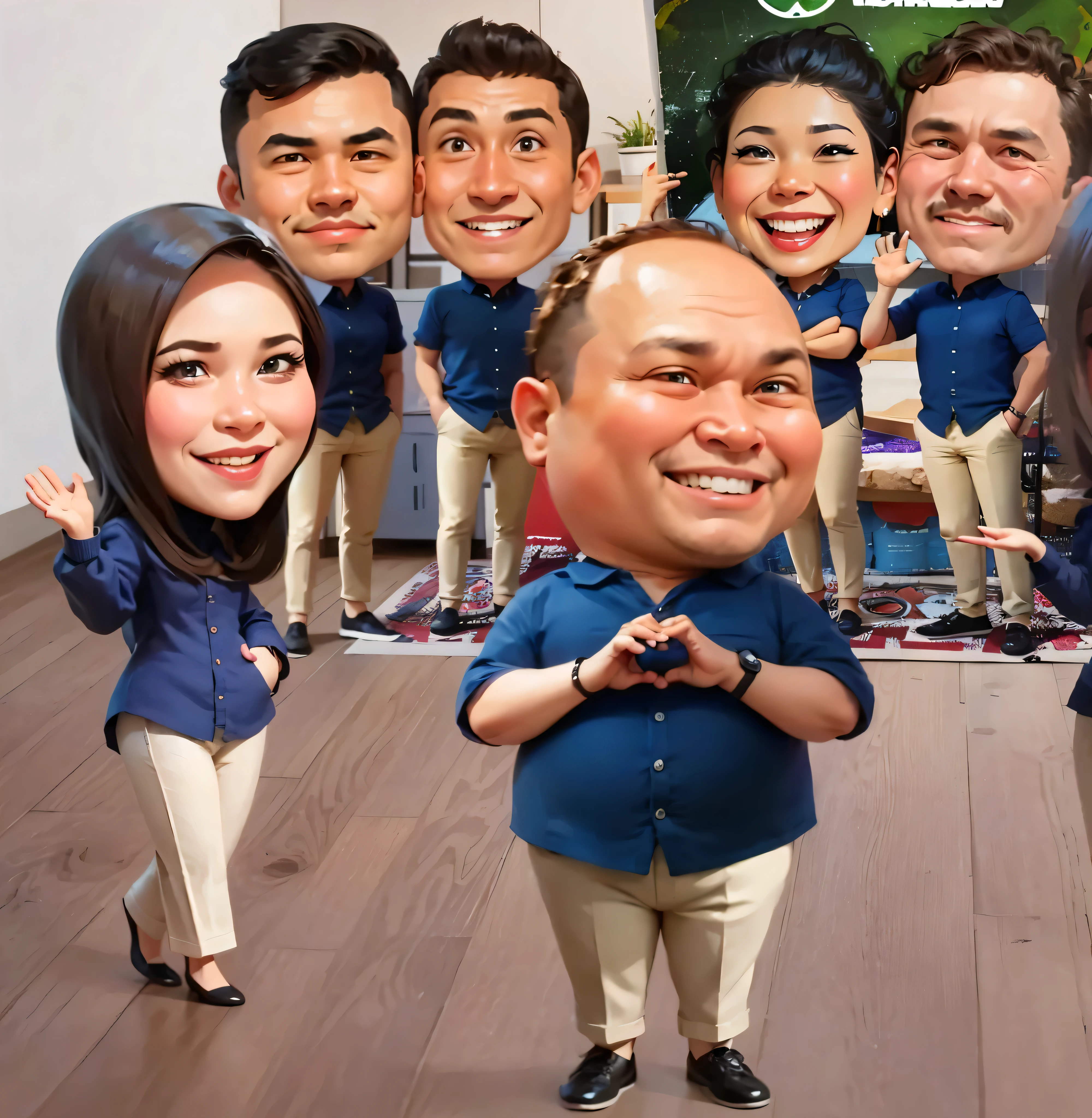 arafed image of a group of people with a picture of them, caricature illustration, charicature, caricature style, caricature, in cartoon style, pleasant, potrait, brilliant, full protrait, friend, chibi, full team, amusing, realistic cartoon, charactor, digital art cartoon, big head, caricature!!!, round, teacher, wide portrait, wonderful