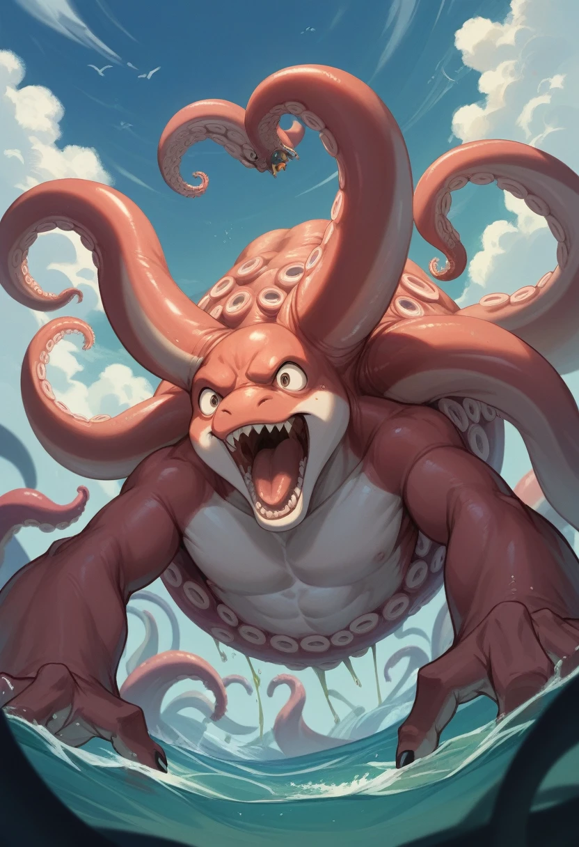 tentacles entangled all over the body、muscular anthro monkey、massive hefty pecs, Tentacle mouth、The tentacles are inserted into the holes of the body、drools、detailed full body，wrapped in tentacles, Bound and entangled by tentacles, Sucked by tentacles、