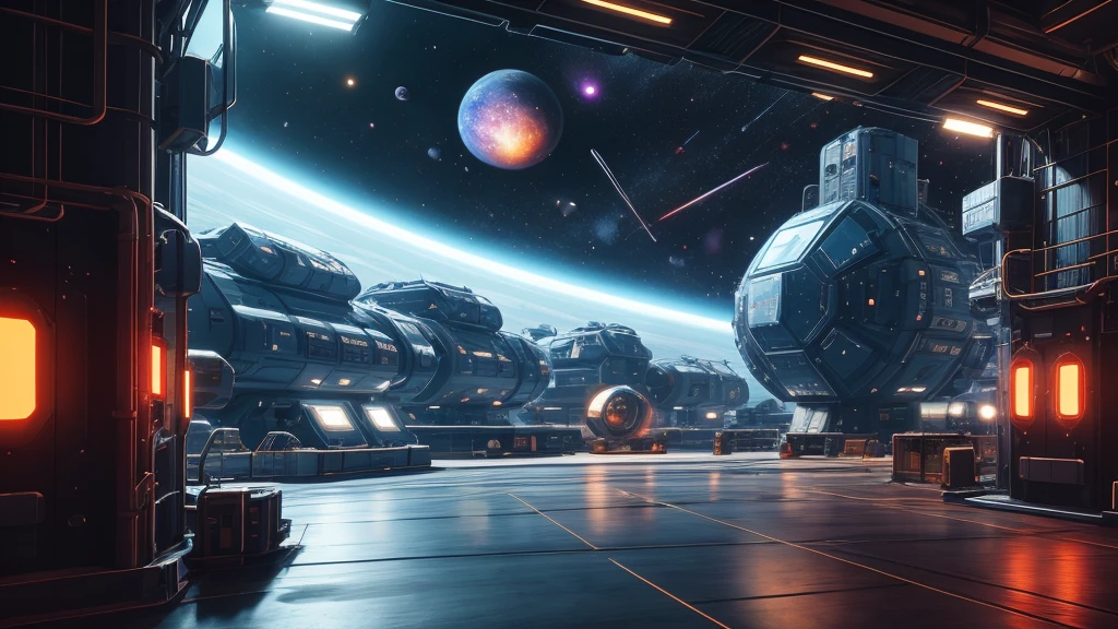 COMG3O,An interstellar battleship, a spaceship, (best quality, 4k,highres,masterpiece:1.2), ultra-detailed, (realistic,photorealistic:1.37), HDR, UHD, studio lighting, extreme detail description, professional, sci-fi, sharp focus, physically-based rendering, intense colors, futuristic design, sleek and shiny exterior, advanced propulsion system, glowing thrusters, massive in size, bustling with crew members, sophisticated navigation panel, holographic displays, space debris floating in the background, vibrant nebulae and distant stars, illuminated control room, smooth metallic surfaces, gleaming windows, powerful energy shields, tense atmosphere, high-tech weaponry, advanced radar system, hovering in space, gracefully maneuvering through asteroids and meteor showers.