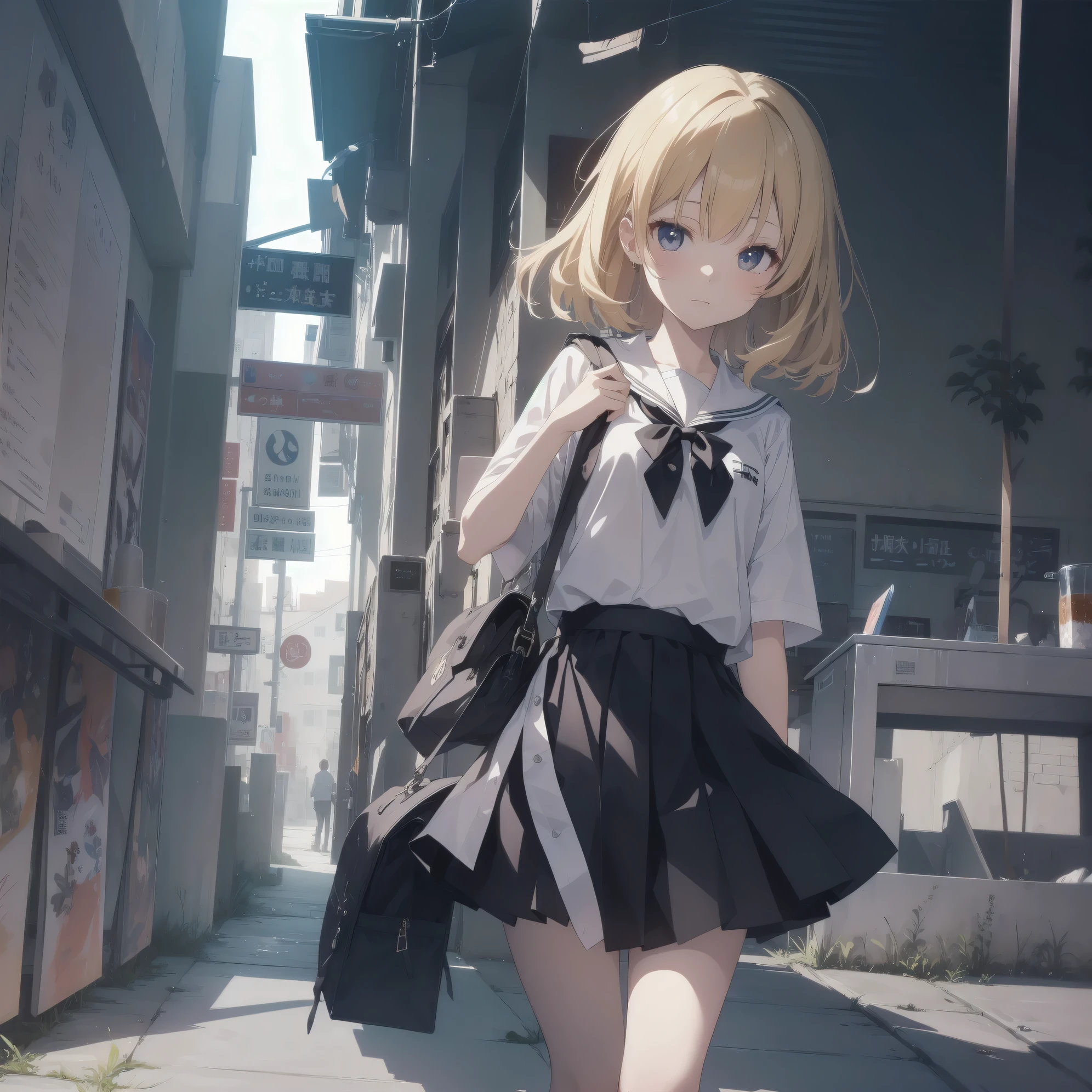 ultra-absurdres-Top quality by artist God, ultra-detailed, high resolution, anime moe artstyle, best anime 8k konachan wallpaper, pixiv contest winner, pool:2810, perfect anatomy,break, 1girl, (Please draw a girl walking sleepily to school alone. )break,(Solo,little female, 13-year-old:1.3),Full limbs, complete fingers,a junior high school student, (very short hair), short cut, flat chest, , small butt, small black eyes, beautiful detailed eyes, well-proportioned iris and pupils, expressive eyes, highres detailed hair, soft expression, salor school_uniform, sailor collar, serahuku, bow, pleated skirt,(Detailed Lighting), (Detailed background), in the School commute route. break,super detailed skin, Best cinematic lighting powered by famous artist, 8k,beauty illustration,photoshop_(medium),very aesthetic,break,((artist:yuuhagi_(amaretto-no-natsu) )), artist:clamp ,artist:carnelian ,artist:kantoku ,
