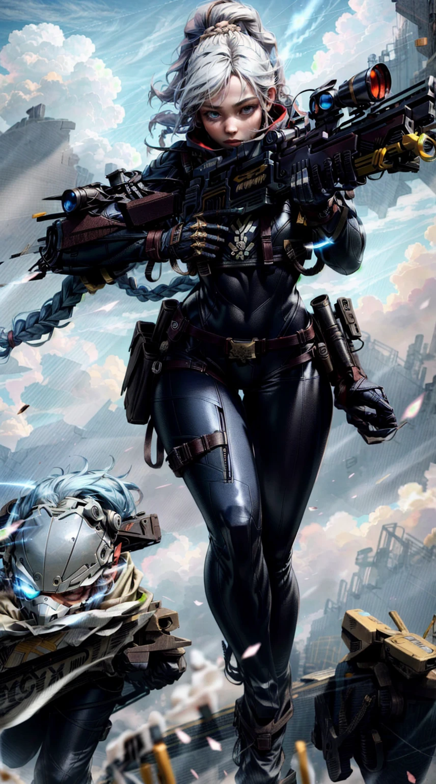 a close up of a woman with a gun in a field, mechanized valkyrie girl, mechanized soldier girl, a black dieselpunk policewoman, epic scifi character art, girl in mecha cyber armor, cyberpunk anime girl mech, epic sci - fi character art, epic sci-fi character art, clothed in sci-fi military armor