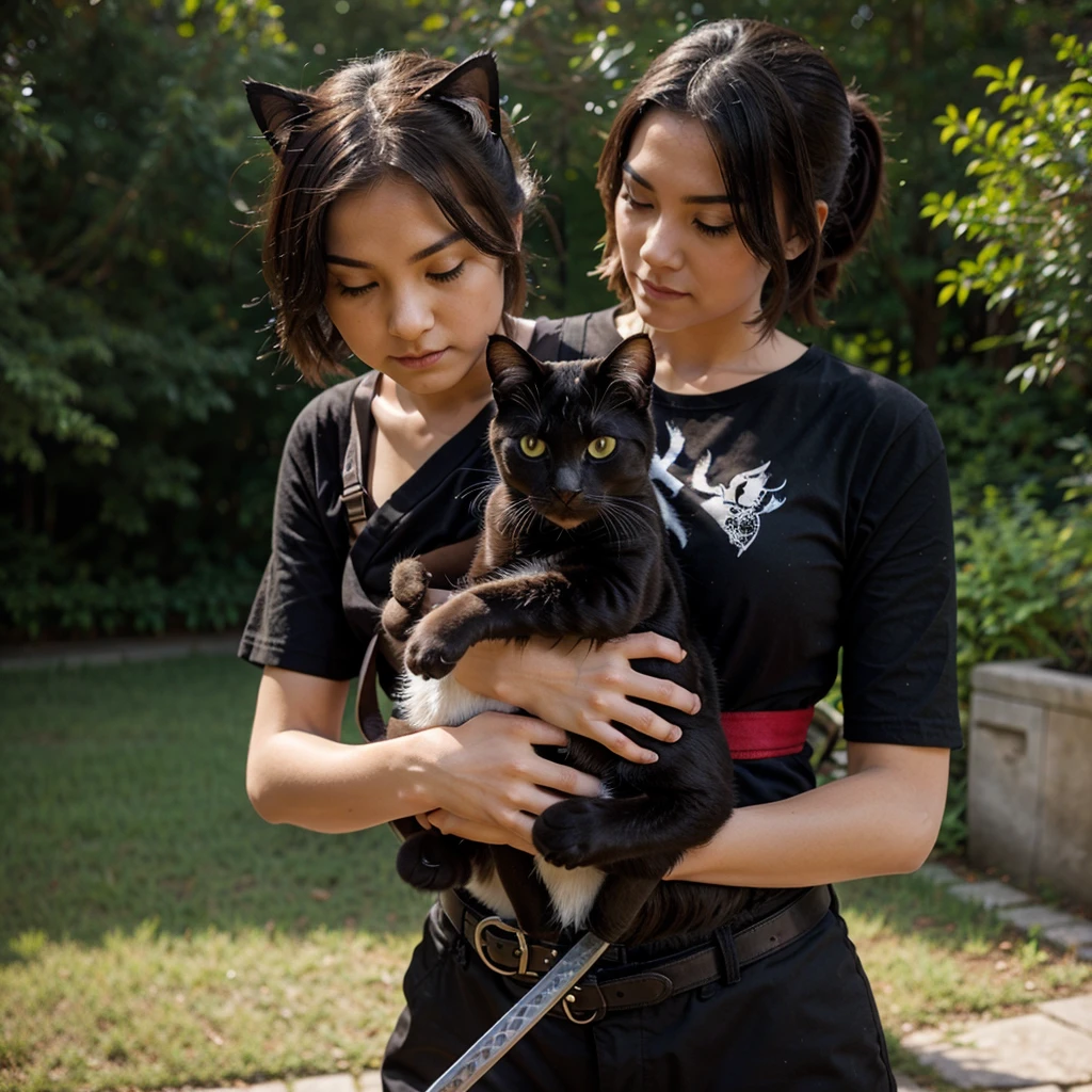 a cat carrying a katana