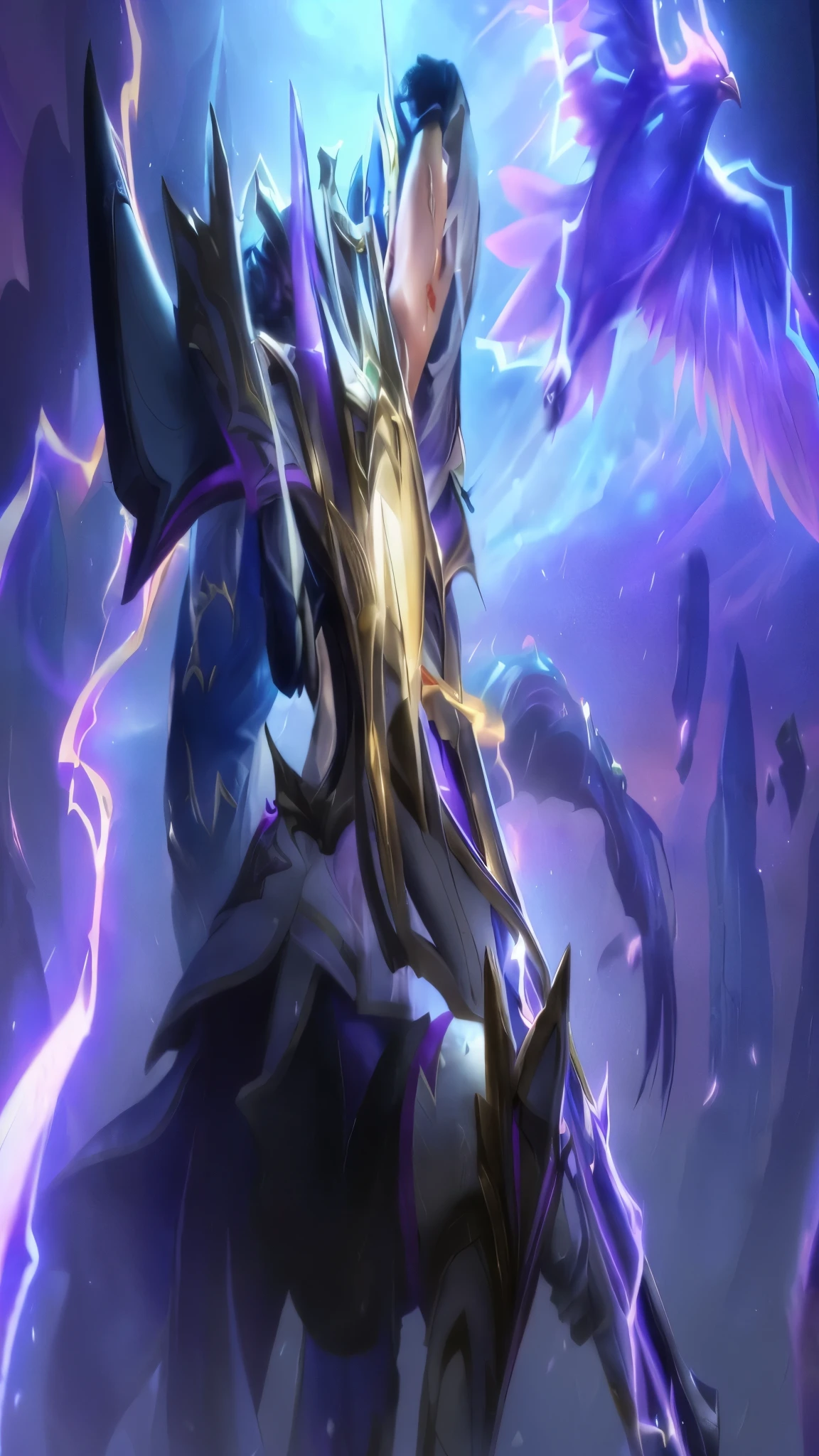 a woman in a purple outfit holding a sword and a bird, irelia, heise jinyao, ashe, official splash art, splash art, leblanc, irelia from league of legends, mobile legends, ig model | artgerm, astri lohne, inspired by Shen Zhou, wild rift, kda, li zixin