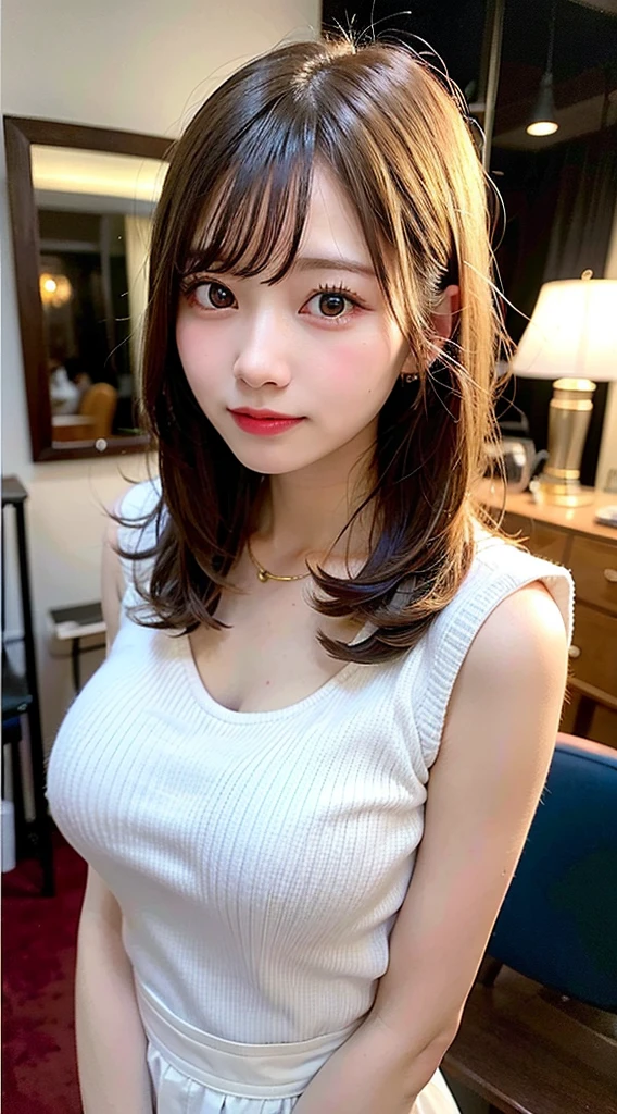 (8K, Raw photo:1.2),Detailed face and eyes,Best Quality, 超A high resolution, Highly detailed ,intricate detailes ,masutepiece ,Cute Girl , Soft cinematic light, Hyper-detailing,Sharp Focus, High quality,a blond, bob cuts, tits out, knit, long  skirt