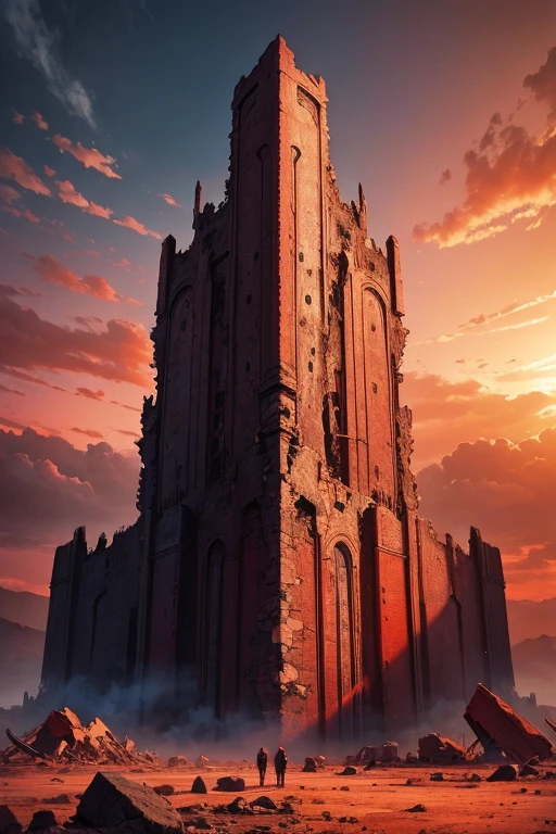 Highest quality、masterpiece、Desolate Earth、wreckage、Red Sky、Surrealism