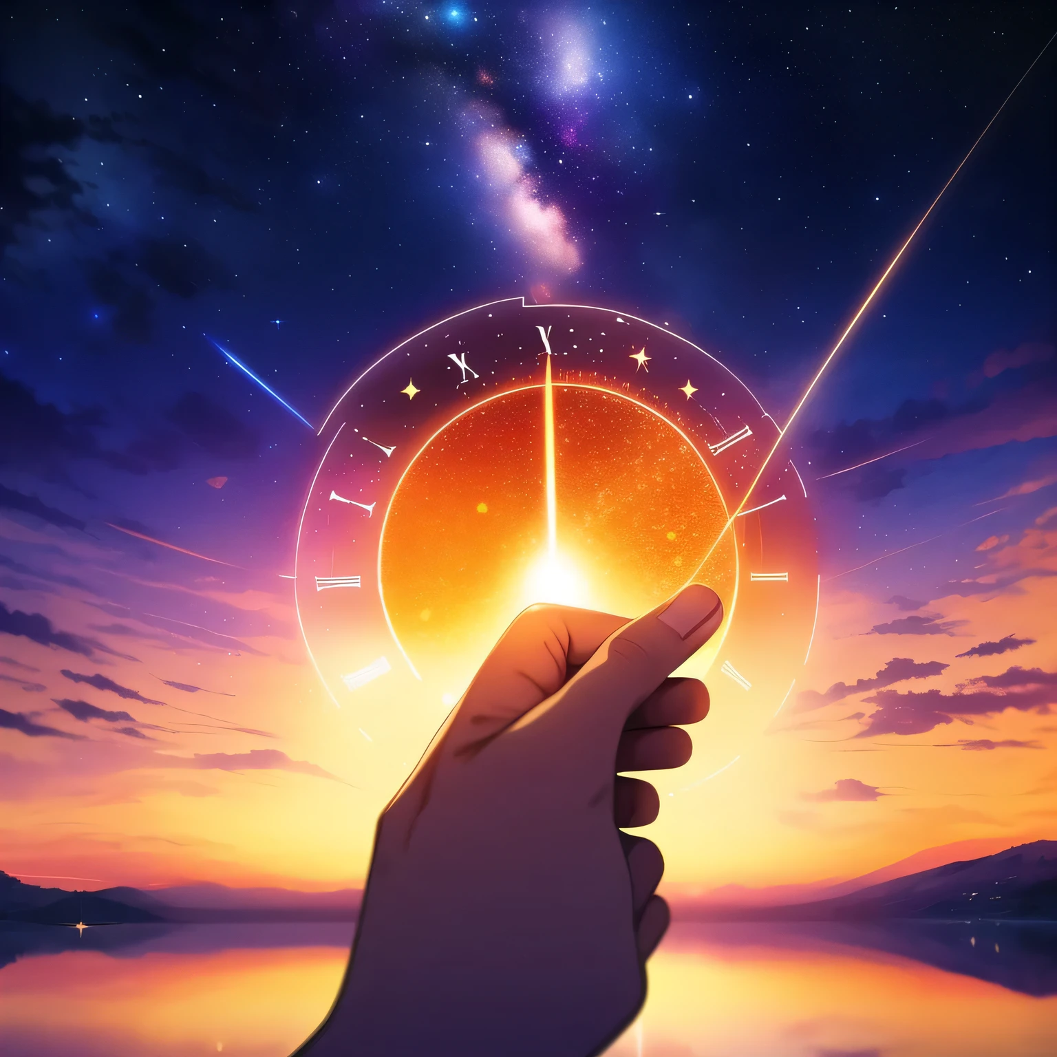 time,Time flies,Que Star,Starry Sky,legend,(Composition),  (best quality, masterpiece, 4K, Extremely detailed, Clear focus, 8K, HD:1.2), (masterpiece: 1.2), absurd,science and technology,Cyber