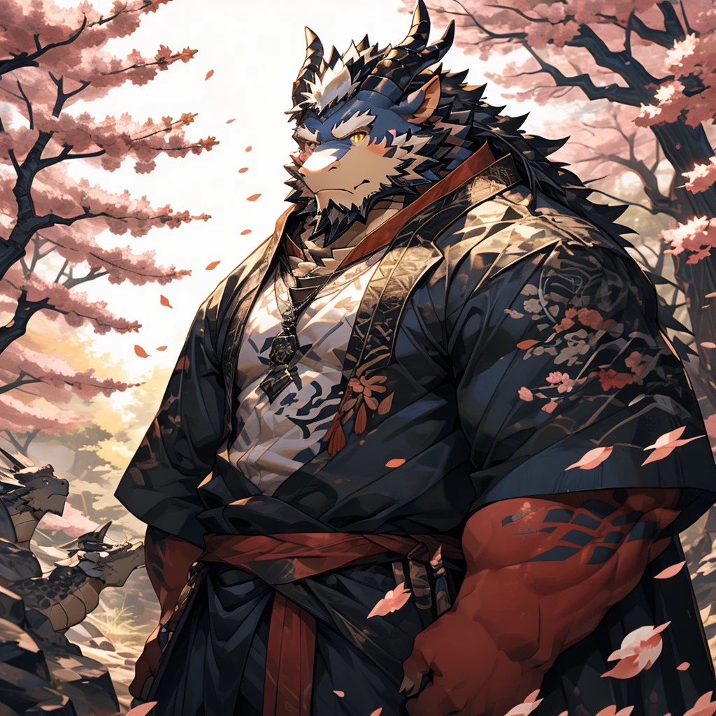 红色皮肤dragon),(黑白阴阳General战袍),Holding a long sword,坚Strong姿态,Stand calmly,(The background is a dark forest with peach blossoms in full bloom.:1.2),abdominal muscles,Heroic Stance飒爽,完美的masterpiece,Various facial details,Perspective from a distance,specific description,masterpiece,CG,(Golden Eyes),Black and white pattern,Crimson Tail,General,Heroic Stance,dragon,Red scales,Specific facial details,Half Body,(黑白阴阳General战履),(Chang Ling),((middle aged)),(Face Focus),(16K),HD,White belly，wilderness,beard,(Noodle),Different students,(Black and white yin and yang shirt),(Black and white hair),Strong,muscle,(high resolution:1.3),(Standing in the depths of the desolate peach blossoms),(close up),(Delicate face:1.5),Perfect details,(Half Body),(Facial details:1.5),(Zoom in on the face:1.5),(白色Noodle:1.2),(黑色beard:1.3),(white face;1.6),White body